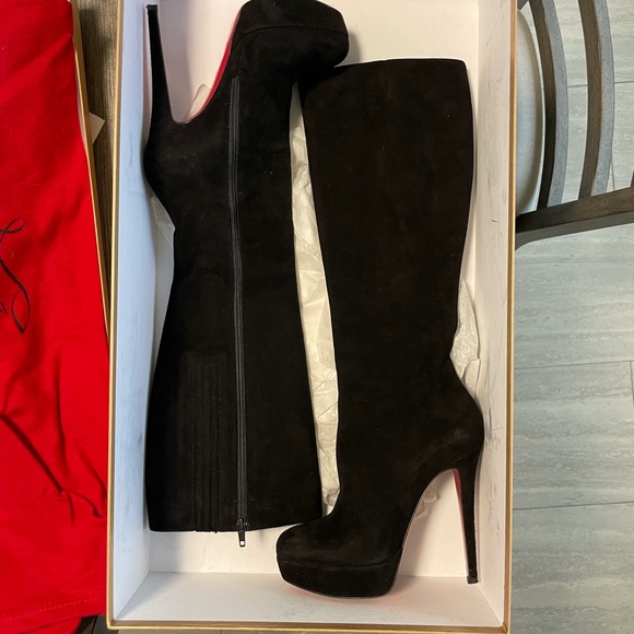 Christian Louboutin Suede Platform Knee Boots - Picture 3 of 9